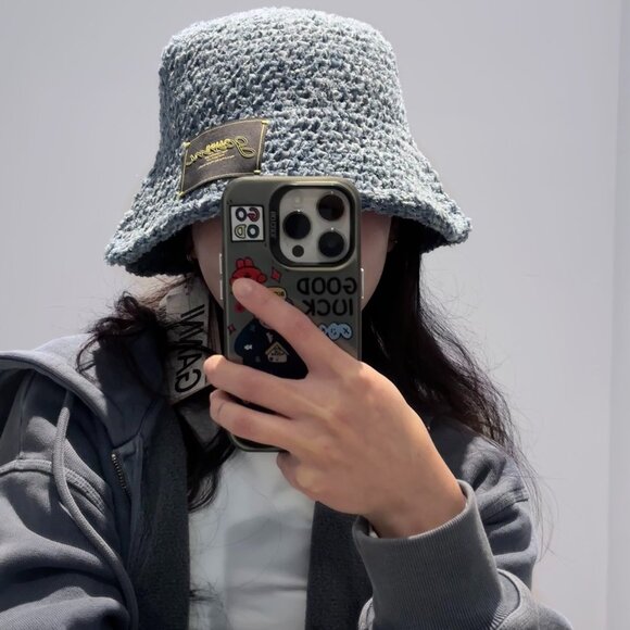 GANNI Hand Knit Denim Bucket Hat - Picture 2 of 3